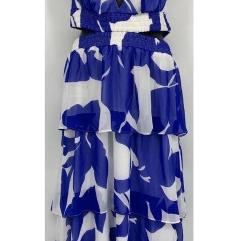 Express Blue and White Tiered Maxi Dress - Picture 2 of 3